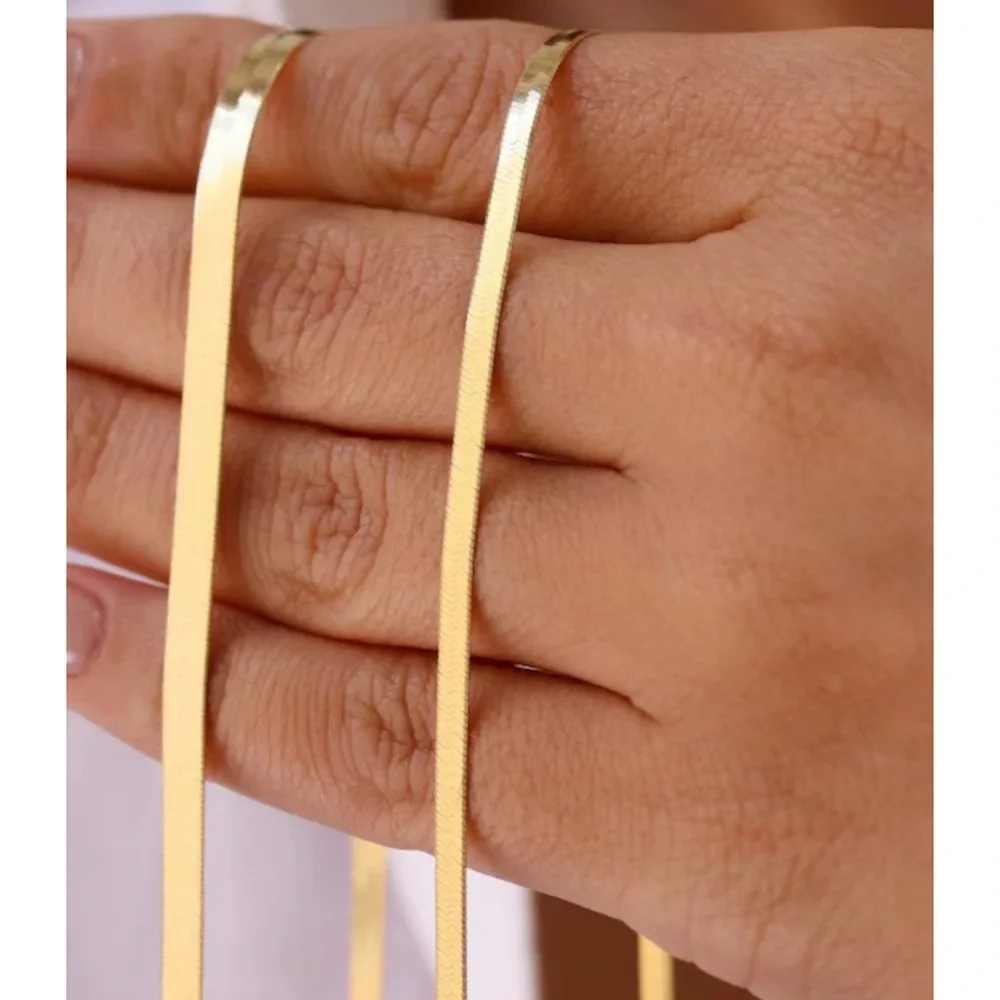 NEW Yellow Gold 3mm Herringbone Chain‎ Necklace